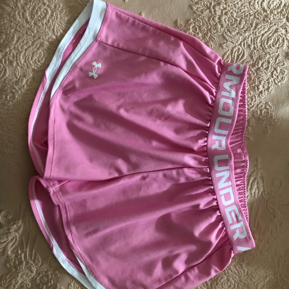 Under Armour Women's Pink and White Athletic Shorts